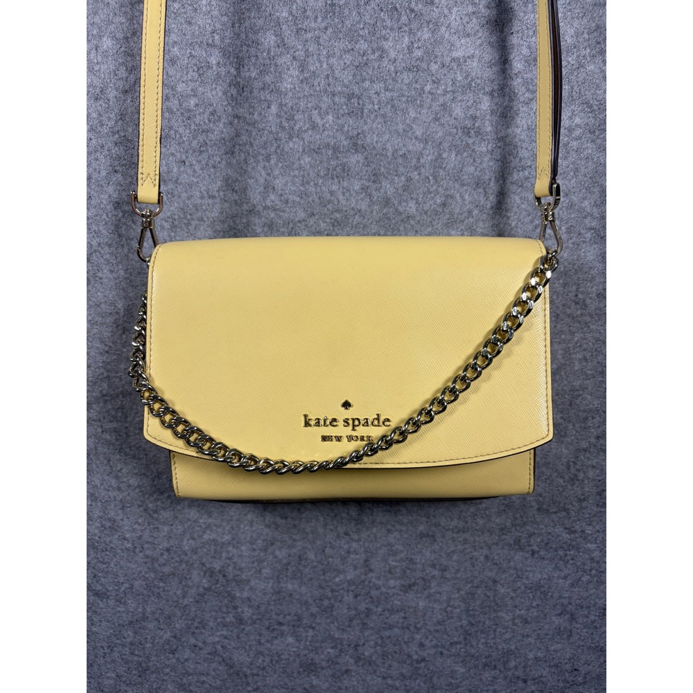 Kate Spade Yellow Saffiano Leather Crossbody Bag with Chain Detail and Strap - Picture 7 of 10